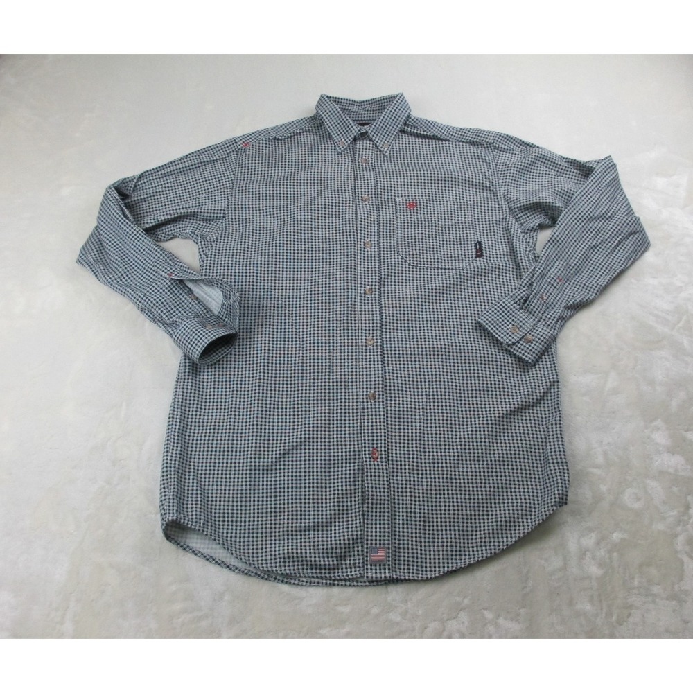 Ariat FR Shirt Mens Large Tall Blue Check Button Up Cat 2 Long Sleeve Heavy*